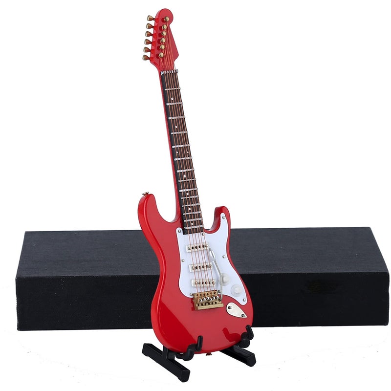 Dselvgvu Wooden Miniature Electric Guitar with Stand and Case Mini Musical Instrument Electric Guitar Replica Collectible Figurines Model Home Decoration Display Ornament (Red, 7.09"x2.27"x0.54") - Image 1